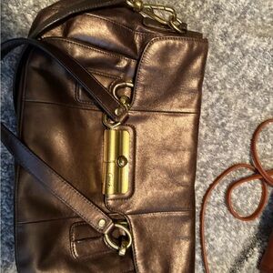 Coach Metallic Brown Leather Shoulder Bag